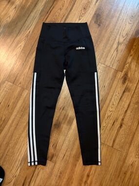 adidas Black Leggings with White Side Stripes